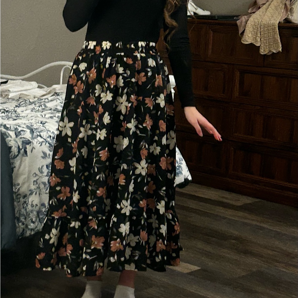 Floral Black Maxi Skirt